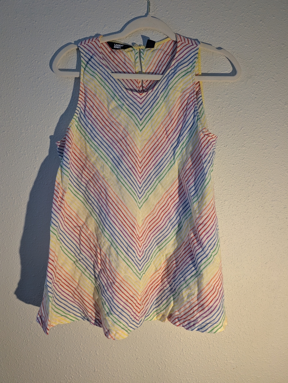 Lands End Multicolor Chevron Sleeveless Top - Rainbow Stripes Large 14-16 Linen